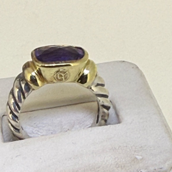 David Yurman 14K Yellow Gold & Sterling Silver Amethyst Noblesse Cable Ring Sz 6 - Picture 2 of 16